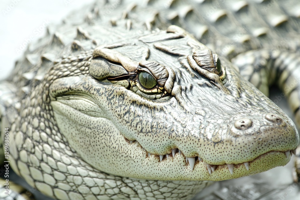 Obraz premium A close-up image of an alligator's head with its mouth open, suitable for wildlife or nature-related contexts