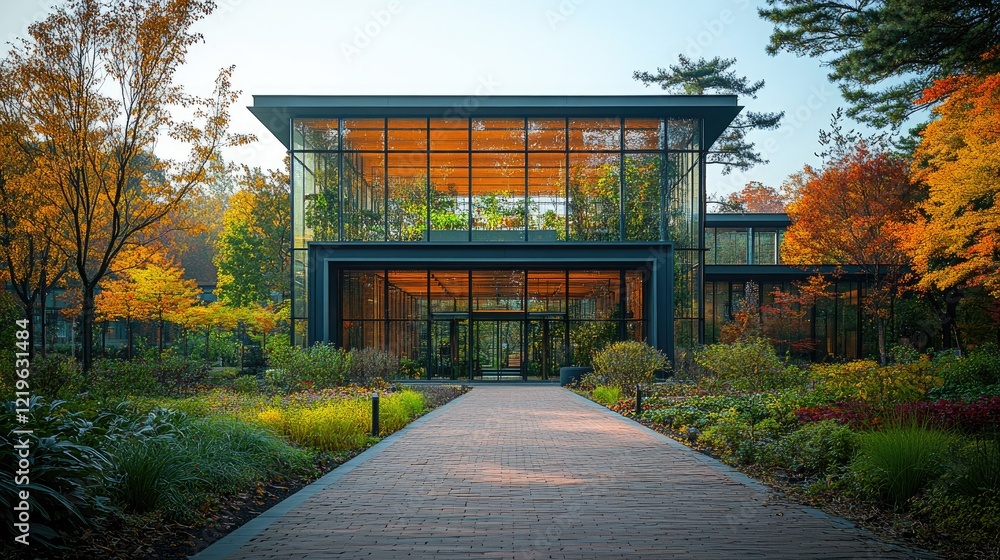 Fototapeta premium A modern glass building with a sleek,