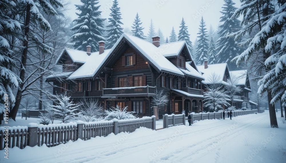 beautiful and neat house buildings covered in snow beautiful and neat house buildings covered in snow