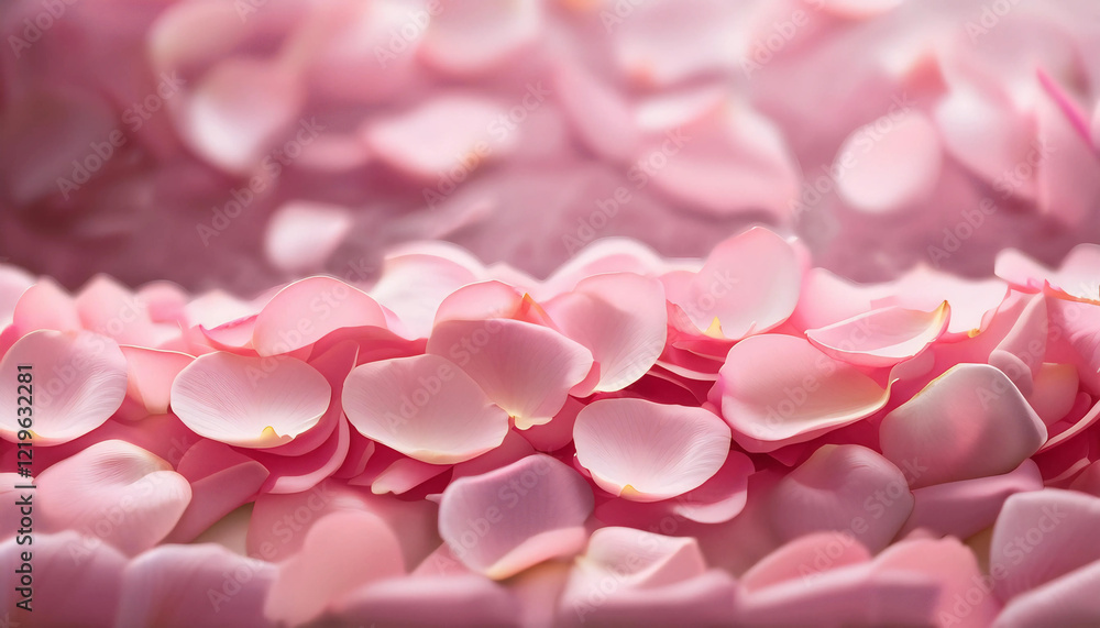 Obraz premium Valentine's Day wallpaper captures a dreamy bed of pastel pink rose petals. The soft blur creates a romantic and luxurious atmosphere, perfect for love-themed background. Perfect for celebrations