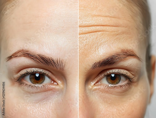 Botox treatment result for forehead wrinkles before and after anti-aging concept
