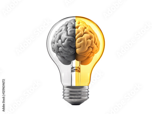 Isolated Light Bulb with Brain Halves