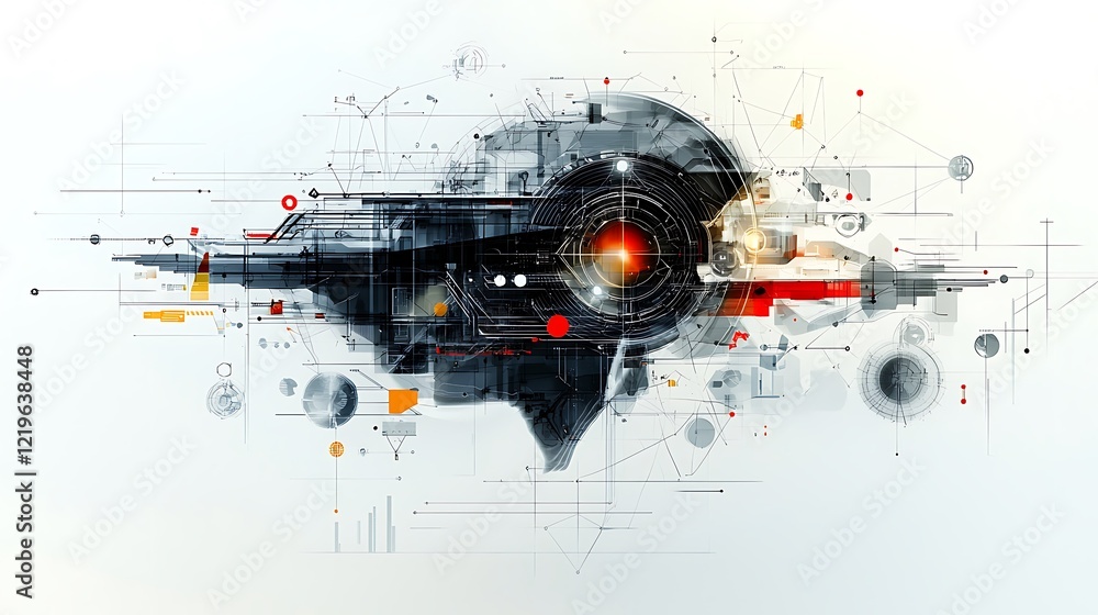 Abstract technology, futuristic design, digital network, data processing, white background, for tech concepts Abstract technology, futuristic design, digital network, data processing, white background, for tech concepts