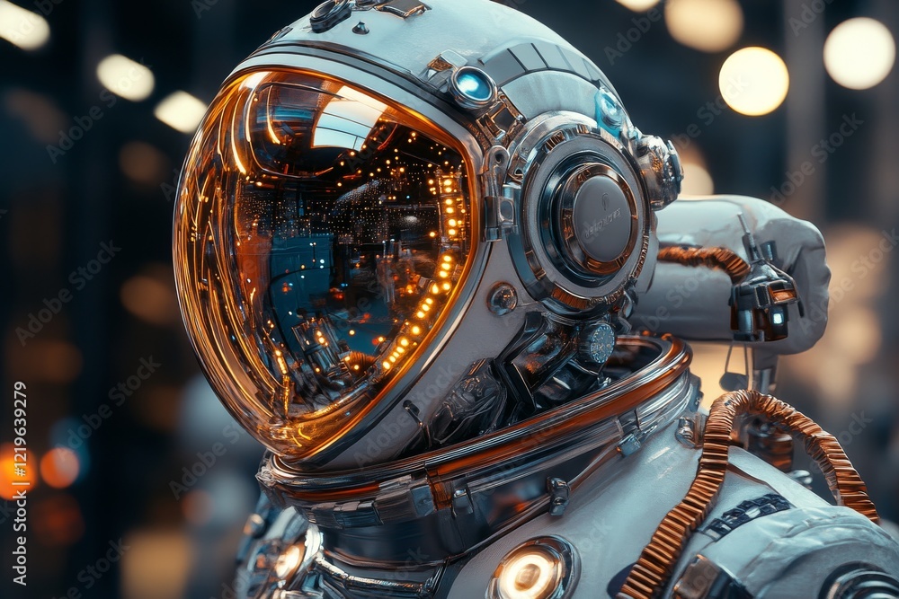 Fototapeta premium Futuristic astronaut helmet reflecting advanced technology in a space exploration environment