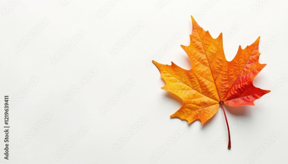 Amber hue maple leaf on crisp white background, serene, fall, autumn leaves Amber hue maple leaf on crisp white background, serene, fall, autumn leaves