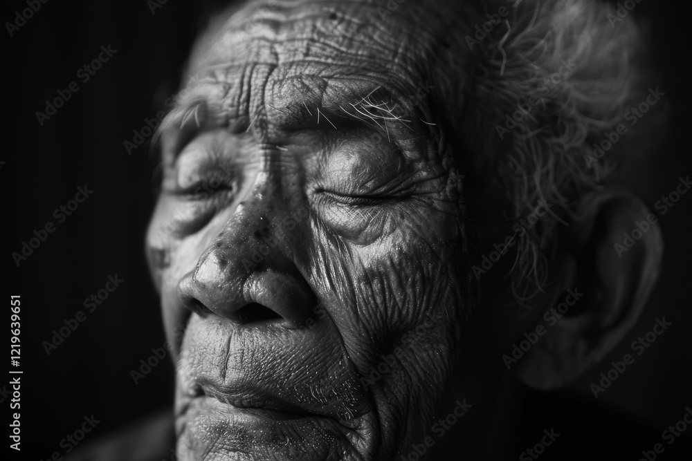 Reflective Portrait of Elderly Man in Black and White Photography for Memory Themes Reflective Portrait of Elderly Man in Black and White Photography for Memory Themes