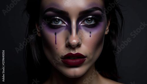 Wallpaper Mural Woman with dramatic makeup expressing emotions against dark background Torontodigital.ca