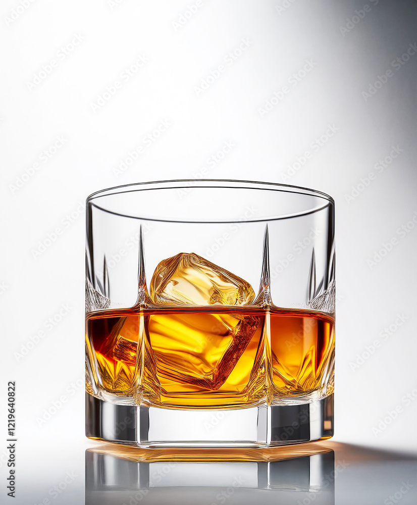 n the photo, Scotch whisky (Scotch) in a classic glass with ice. The drink is dark golden in color, placed on a textured wooden table. The background is blurred n the photo, Scotch whisky (Scotch) in a classic glass with ice. The drink is dark golden in color, placed on a textured wooden table. The background is blurred