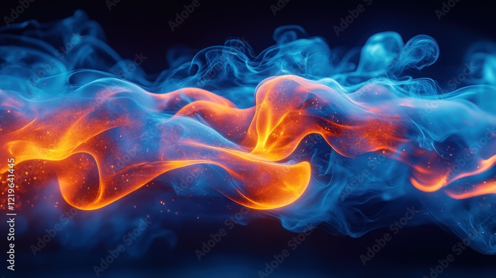 Fototapeta premium Fiery blue smoke wave, abstract dark background, energy concept