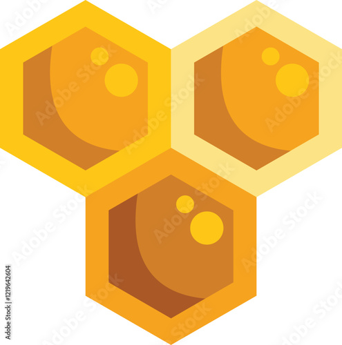 Vector illustration of three honeycomb cells, full of fresh and delicious honey