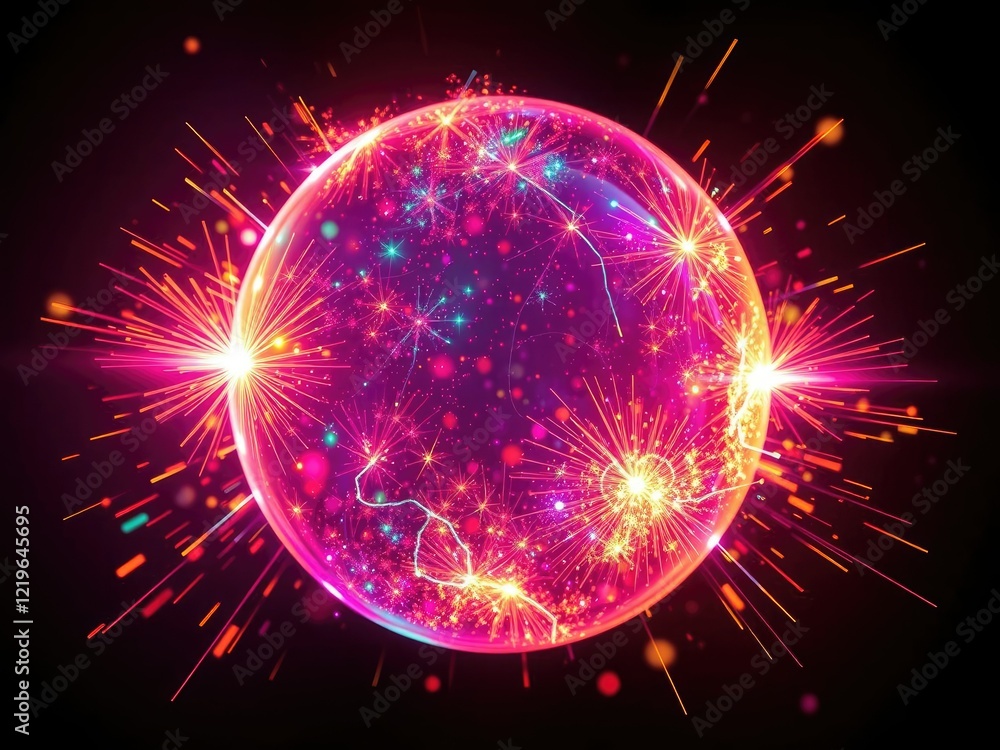 Fototapeta premium Glowing orb with vibrant neon lights emitting colorful sparks, radiant light, neon lights, glowing sphere