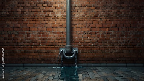 Water drain on brick block wall background texture. Generative AI