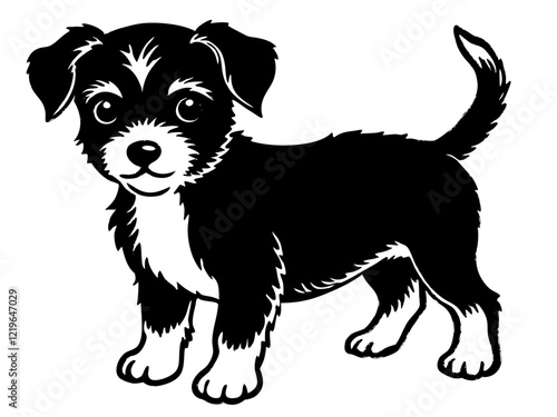 Baby Dog black silhouette vector, Simple silhouette Design vector icon with white background. Puppy silhouette 