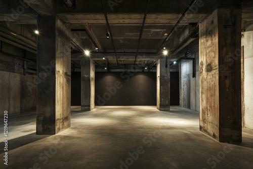 Wallpaper Mural Dark Industrial Interior Empty Space Modern Concrete Building Large Room Architectural Design Photography Background Urban Loft Style Interior Design Studio     Torontodigital.ca