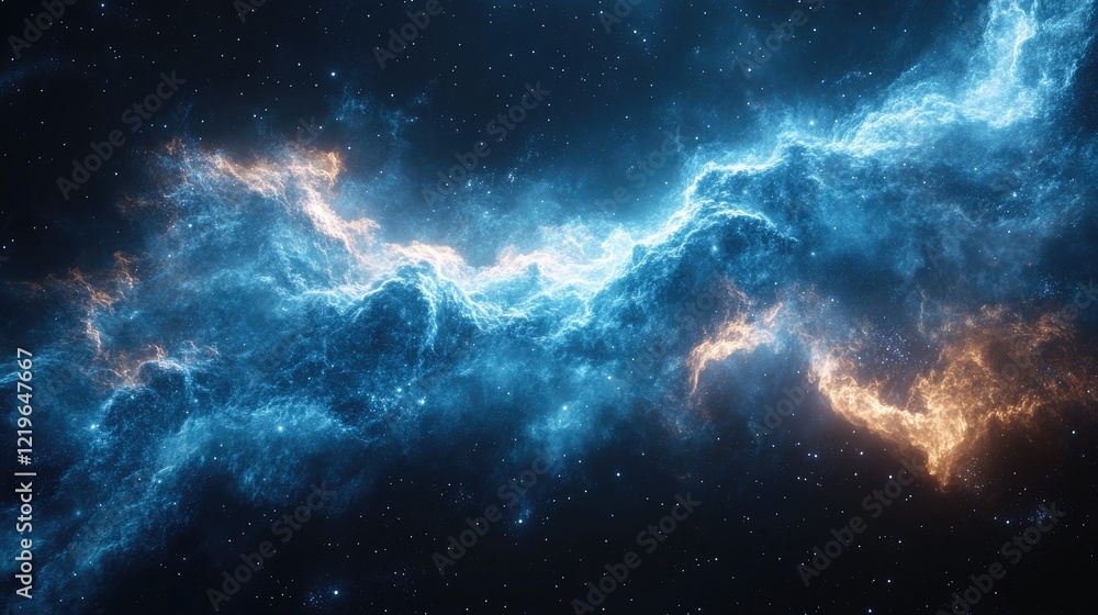 Fototapeta premium Abstract digital artwork depicting a burst of vibrant blue light radiating from a central point against a dark background,