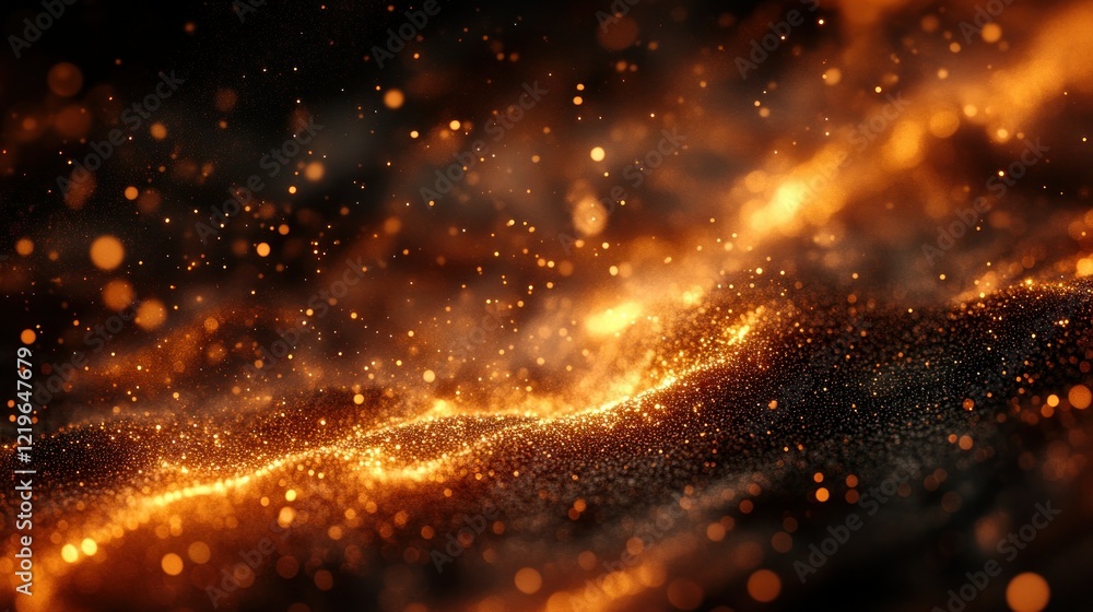 Fiery particles flowing, dark background, abstract, design Fiery particles flowing, dark background, abstract, design
