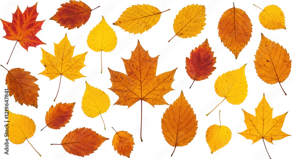 Obraz premium Collection of autumn leaves isolated on a white background,