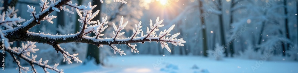 Bare tree branches etched with frost crystals, forest, snow, nature Bare tree branches etched with frost crystals, forest, snow, nature