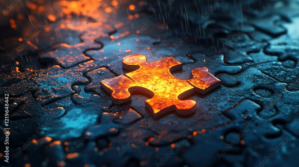 Fiery Puzzle Piece in Rain, Problem Solving Fiery Puzzle Piece in Rain, Problem Solving