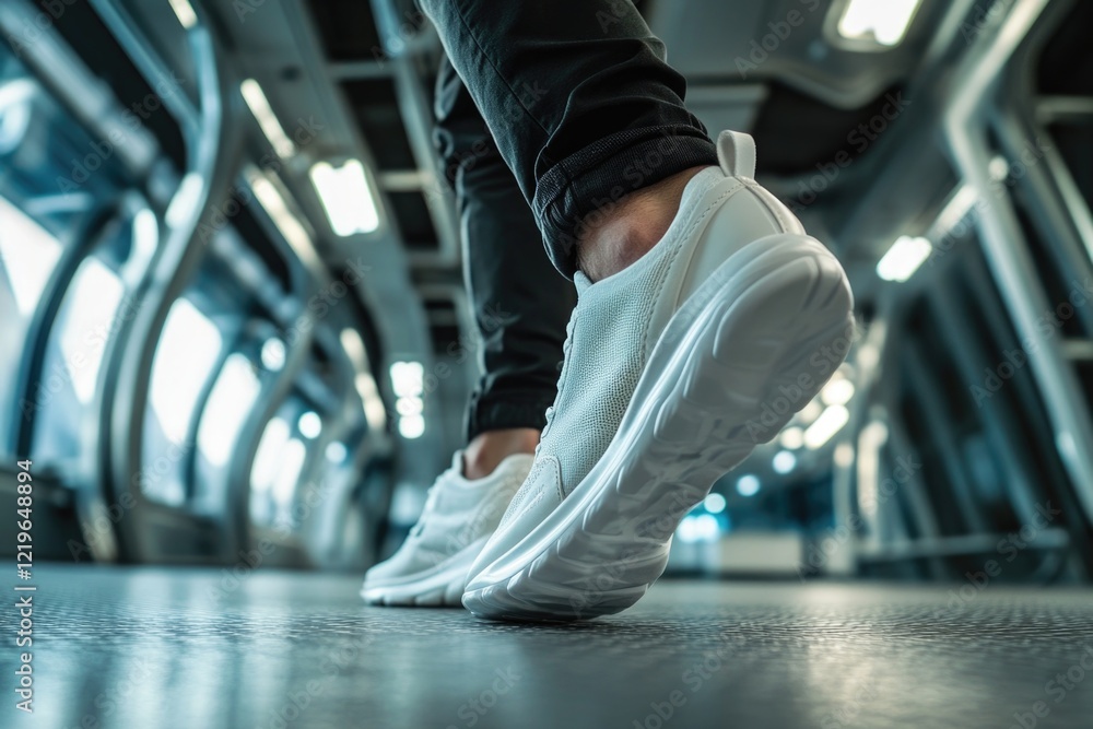 Fototapeta premium A commuter walks on the train platform