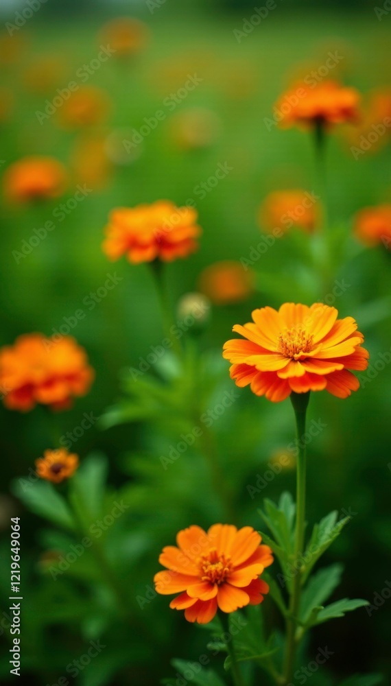 Colorful marigold blooms in a lush green meadow, plants, blooming Colorful marigold blooms in a lush green meadow, plants, blooming
