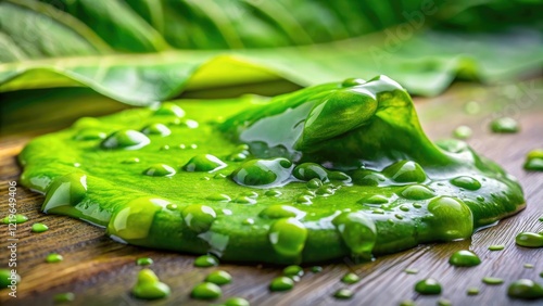 Green slime on a leaf surface in a humid environment, botanical, green, foliage, slime photo