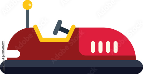 This colorful vector illustration shows a red bumper car, bringing to mind amusement park rides