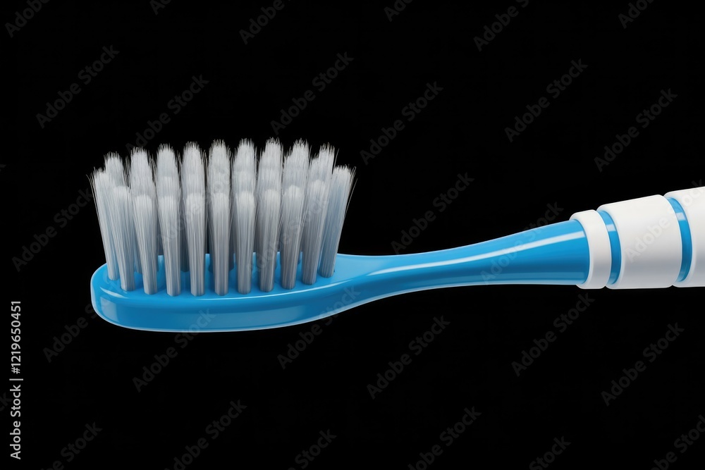 Close up of a blue toothbrush with white bristles against a transparent background. Close up of a blue toothbrush with white bristles against a transparent background.