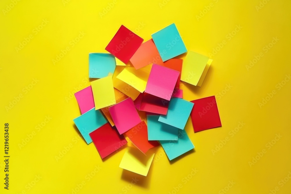 A collection of vibrant sticky notes on a bright yellow background A collection of vibrant sticky notes on a bright yellow background