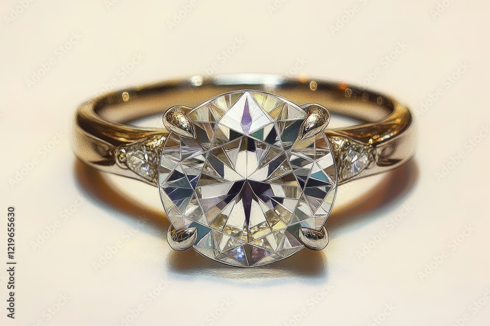 A close-up shot of a diamond ring sitting on a table, perfect for jewelry or luxury-related images A close-up shot of a diamond ring sitting on a table, perfect for jewelry or luxury-related images