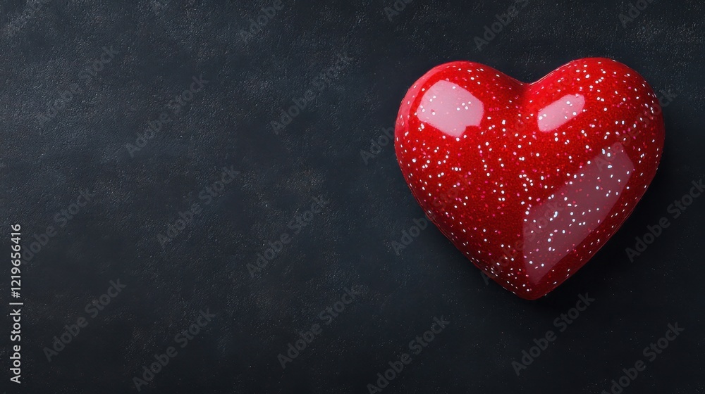 Shiny Red Heart with Glitter on Dark Background, Valentine's Day Shiny Red Heart with Glitter on Dark Background, Valentine's Day