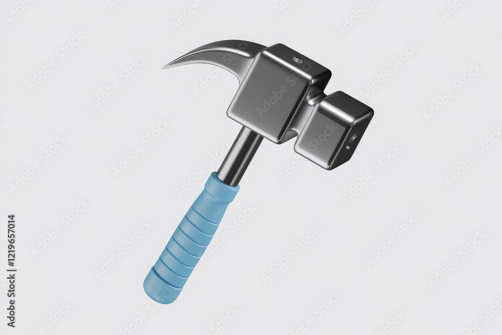 A silver hammer with a blue handle isolated on a white background. A silver hammer with a blue handle isolated on a white background.