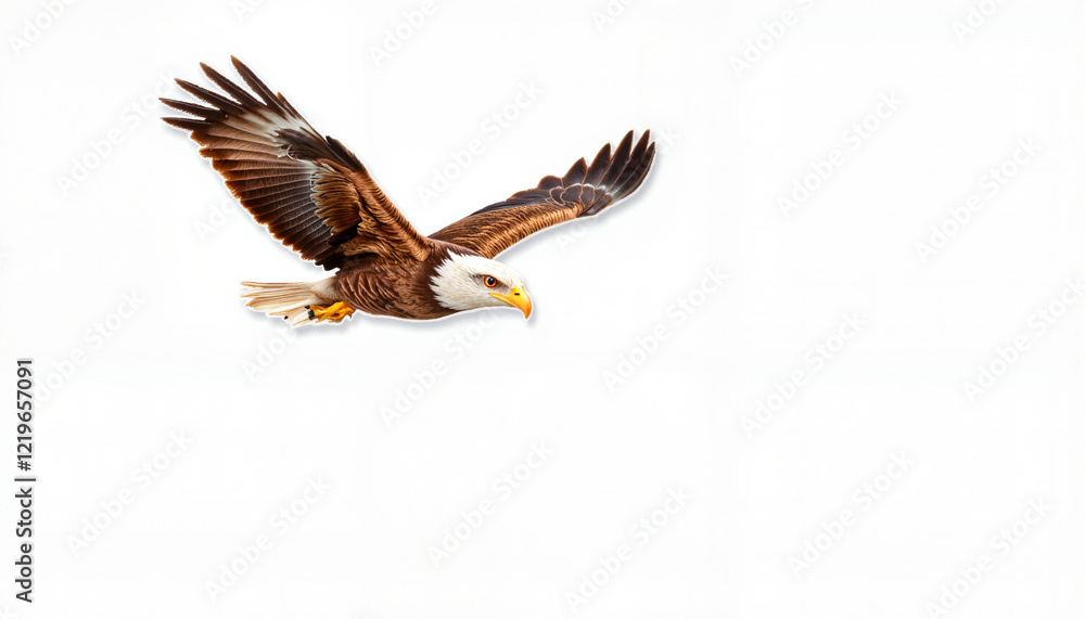 Obraz premium Bald eagle soaring against a white background