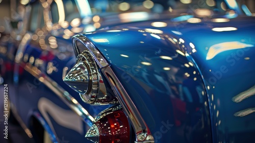 Wallpaper Mural Classic Vintage Car with Chrome Details and Blue Paint at Exhibition Torontodigital.ca