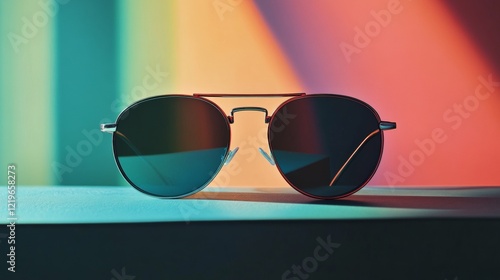 Modern sunglasses on vibrant gradient backdrop photo