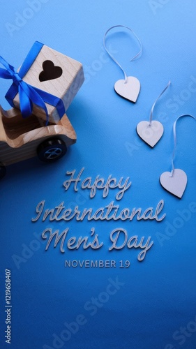 International Mens Day gift box with toy car and ribbon. photo