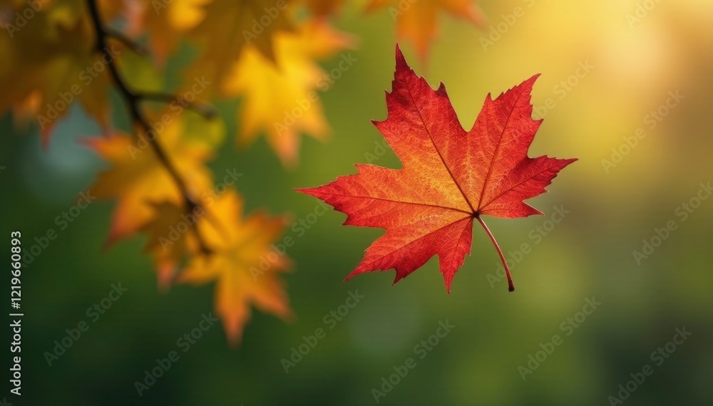 Leafy branches with a single colored maple leaf, colorful, nature photography, flowers Leafy branches with a single colored maple leaf, colorful, nature photography, flowers