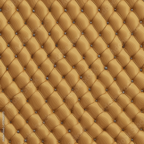 Rendered collage of gold furniture upholstery with deep diamond pattern and button texture. Background for banner, background or texture for 3D mapping