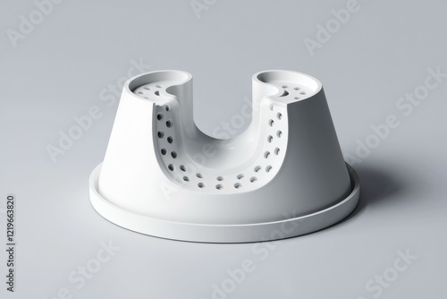 A white ceramic stand with a U shaped cutout and a small base. photo