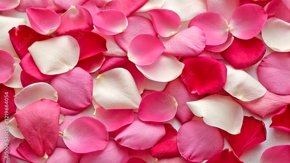 A Close-Up View of Pink and White Rose Petals Scattered Across a Surface A Close-Up View of Pink and White Rose Petals Scattered Across a Surface