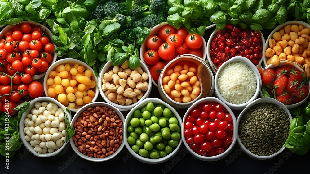 Assorted ingredients arranged in bowls for a healthy salad Assorted ingredients arranged in bowls for a healthy salad