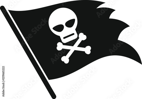 Jolly roger waving in the wind, black flag with skull and crossbones, symbol of piracy