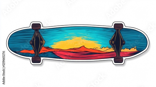 Wide Angle Centered Composition of Longboard Sticker Design