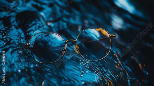 Modern glasses resting on a dark, abstract backdrop photo