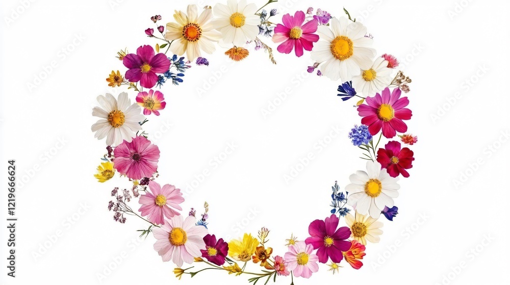 Real Pressed Flowers Pattern Circle Wreath Wide Angle Real Pressed Flowers Pattern Circle Wreath Wide Angle