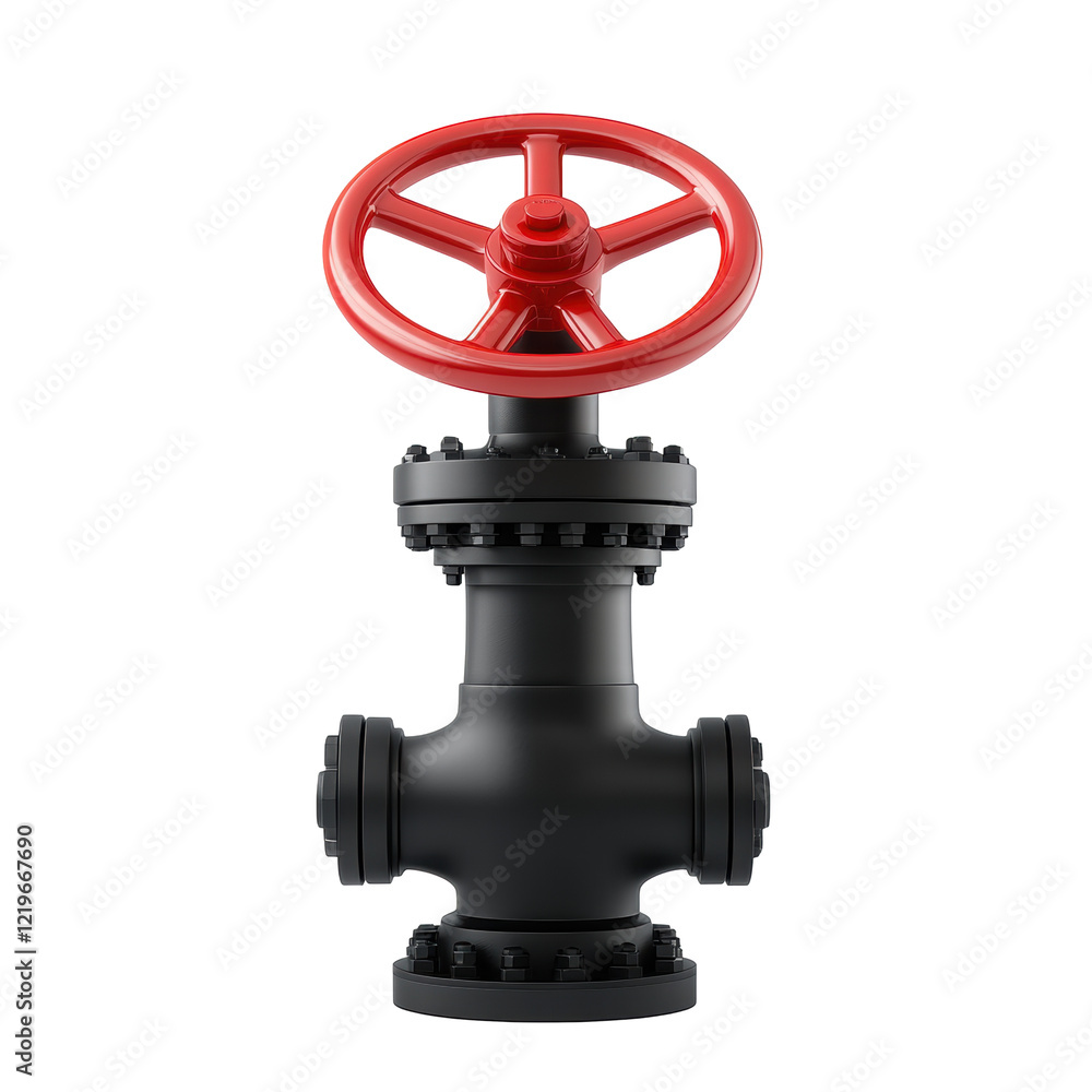 Obraz premium Isolated Red Valve on Black Pipe
