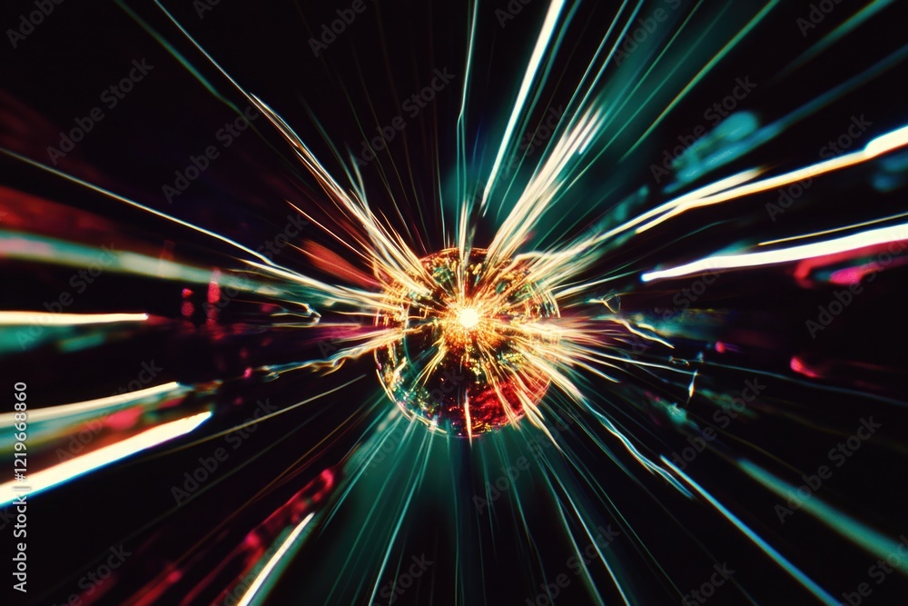 Fototapeta premium A vibrant burst of light with bright colors and textured details, ideal for use in designs related to creativity, inspiration, or technology