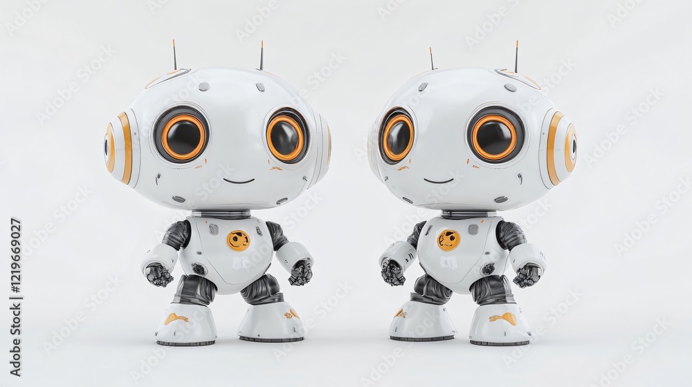 Obraz premium 3D White Cute Robot Isolated on White Background