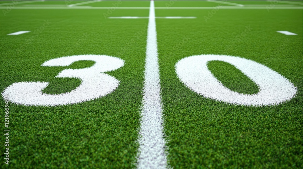 Close-Up View of American Football Field at the Thirty-Yard Line Close-Up View of American Football Field at the Thirty-Yard Line