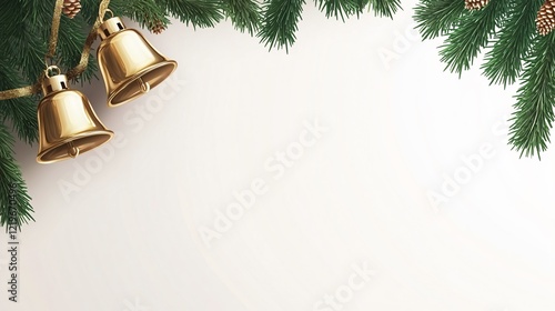 Festive Christmas Border with Bells, Pine, and Wide Angle Perspective